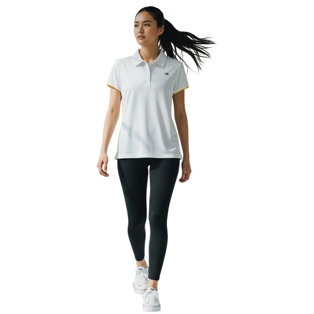 Champion C9 Womens White Mesh Athletic Polo Shirt Yellow Trim‎ V-Neck Size M